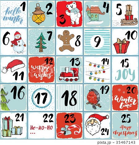 Christmas Advent Calendar Hand Drawn Illustration Stock Illustration