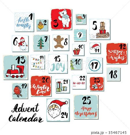 Christmas Advent Calendar Hand Drawn Illustrationのイラスト素材