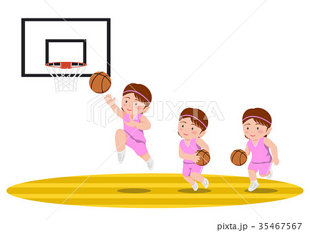 バスケットボール レイアップシュート 女子のイラスト素材