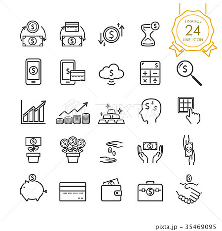 Finance line icon set of banknote, coin, money. 35469095