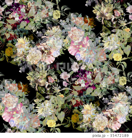 Watercolor painting of leaf and flowers pattern Watercolor painting of leaf and flowers pattern 35472189