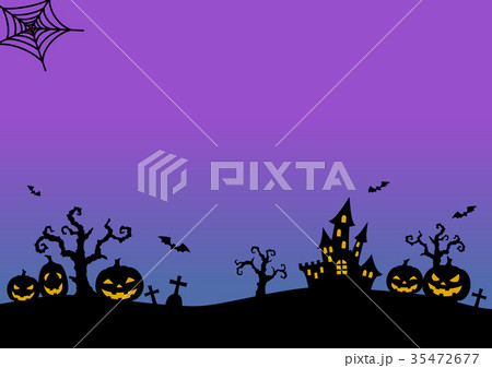 ハロウィンシルエット (紫-青背景 月無し) 35472677