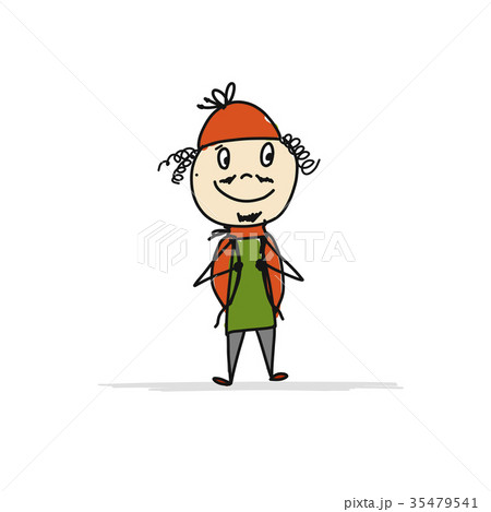 Boy with backpack, sketch for your design Boy with backpack, sketch for your design 35479541