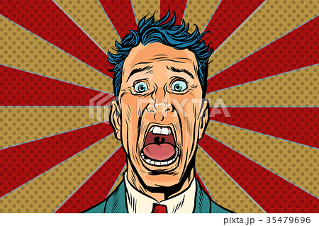pop art man screams in horror, panic face 35479696
