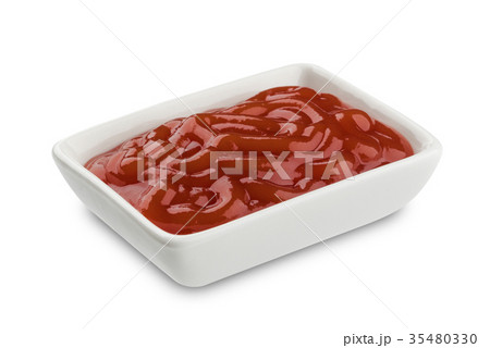 Ketchup square bowl isolated on white background Ketchup square bowl isolated on white background 35480330