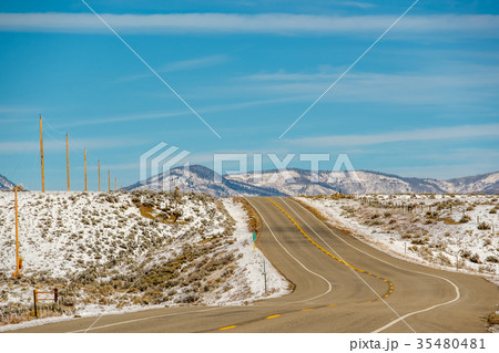 Season changing, first snow along highway 35480481
