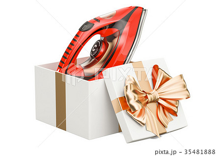 Gift concept, electric steam iron inside gift box Gift concept, electric steam iron inside gift box 35481888