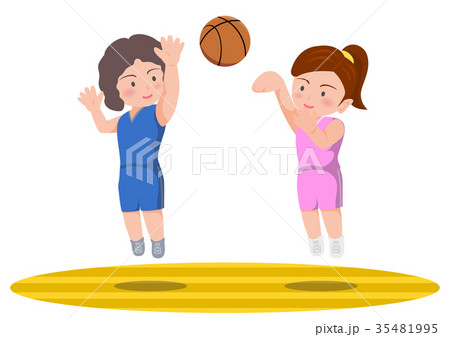 バスケットボール 女子 ジャンプシュート シュートブロックのイラスト素材
