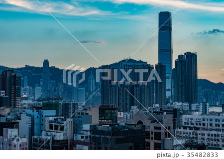 香港の高層ビル群の都市風景撮夕暮れの空の写真素材 3543 香港の高層ビル群の都市風景撮夕暮れの空の写真素材 3543