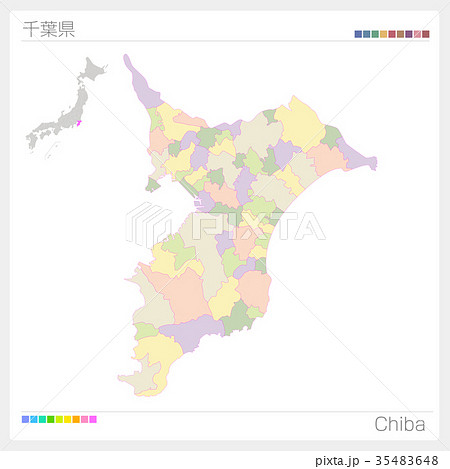 千葉県の地図 市町村 色分け のイラスト素材 35483648 Pixta