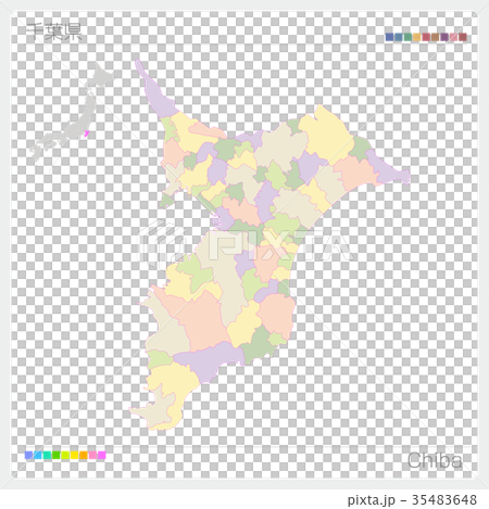 千葉県の地図 市町村 色分け のイラスト素材