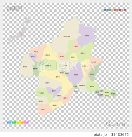 群馬県の地図 市町村 色分け のイラスト素材