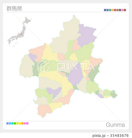 群馬県の地図（市町村・色分け） 35483676