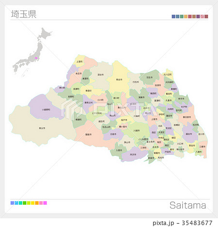 埼玉県の地図 市町村 色分け のイラスト素材