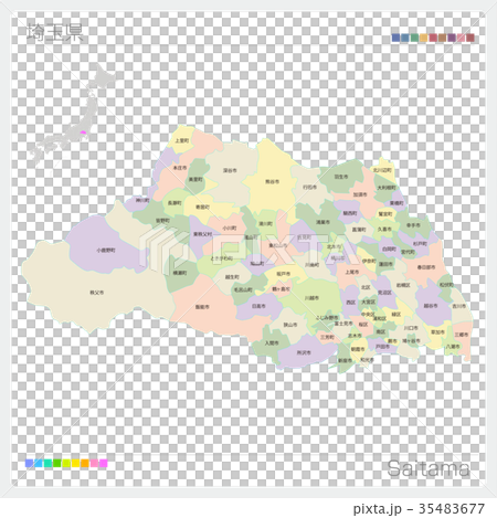 埼玉縣地圖（城市/城市/顏色編碼）-插圖素材[35483677] - PIXTA圖庫