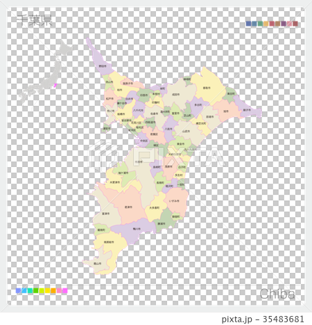 千葉県の地図 市町村 色分け のイラスト素材