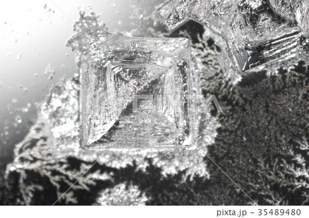 塩（塩化ナトリウム）の結晶ー顕微鏡写真 35489480