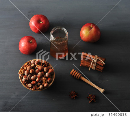 autumn harvest - apples, honey, nuts 35490058
