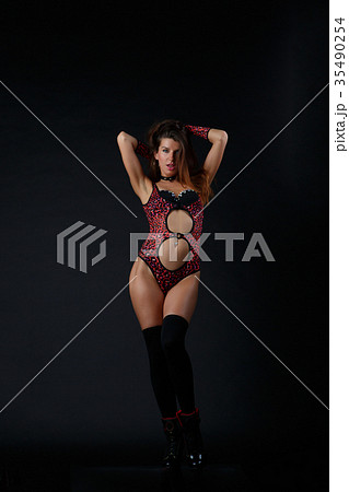 Photo of sexy model in red underwear and boots Photo of sexy model in red underwear and boots 35490254
