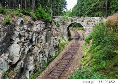 Romantic stone bridge over railway in forest 35493652