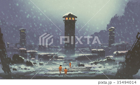 the abandoned prison in winter 35494014