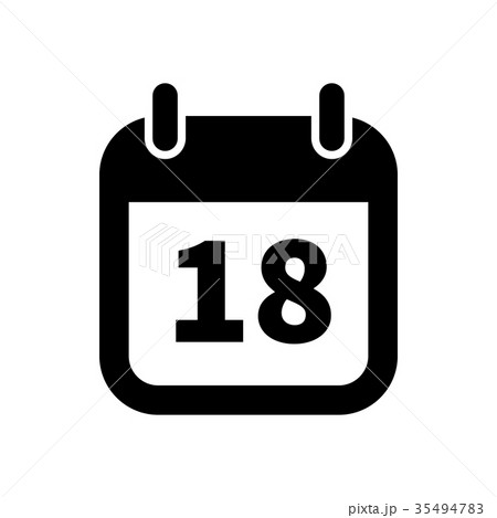 Simple black calendar icon with 18 date on white 35494783