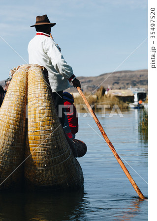 Totora boat on the Titicaca lake near Puno, Peru 35497520