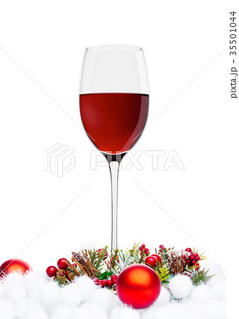Red wine glasses with christmas decoration 35501044