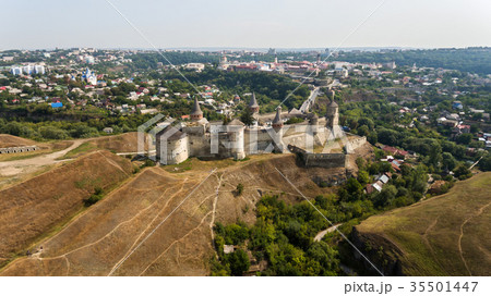 Aerial view of Kamianets-Podilskyi castle in Aerial view of Kamianets-Podilskyi castle in 35501447