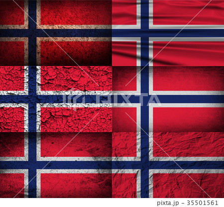 Set of six flags Norway with old texture. Vector 35501561