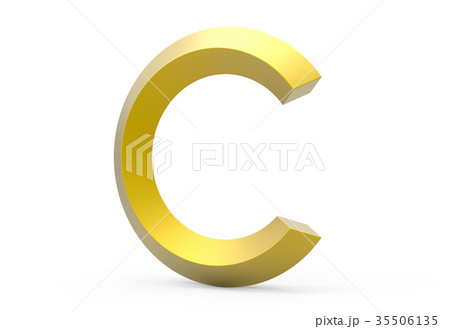 3D render golden beveled alphabet C 3D render golden beveled alphabet C 35506135