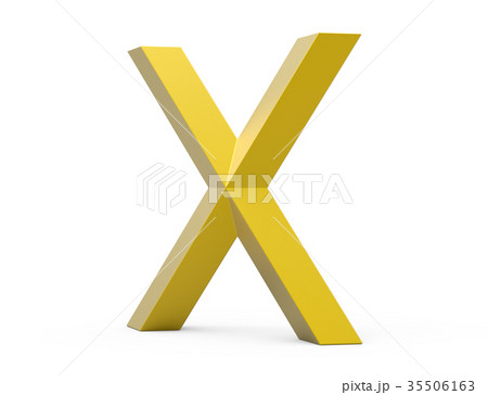 3D render golden beveled alphabet X 35506163