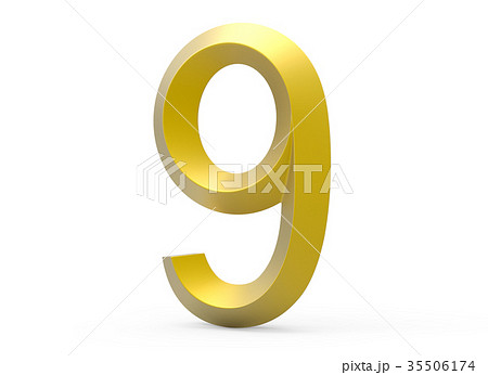 3D render golden beveled number 9 35506174