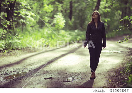 Spring portrait of young beautiful brunette 35506847