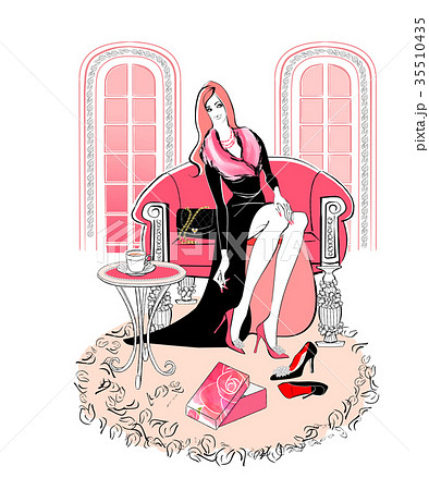 靴を買う女性のイラスト素材