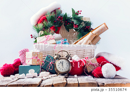 Christmas Gifts Vintage Beige Blue Wrapping Paper 35510674