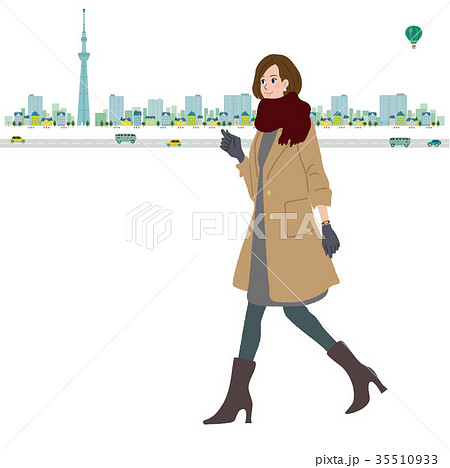 歩く 女性 イラスト 秋 冬のイラスト素材