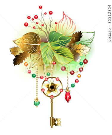 mysterious key with autumn leaves mysterious key with autumn leaves 35512354