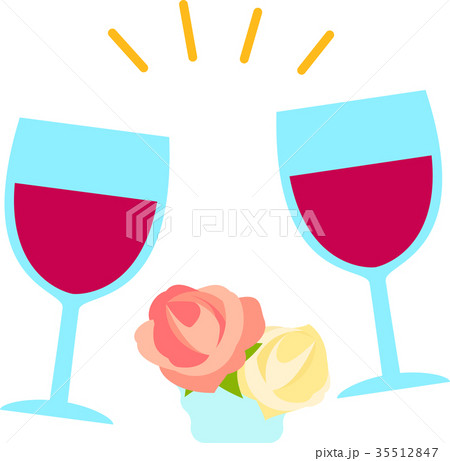 ２つのワイングラスと花のイラスト素材