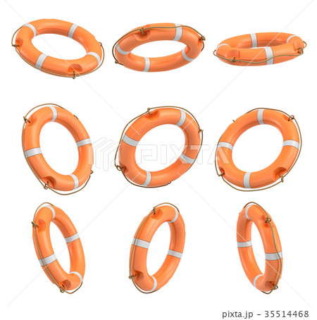 3d rendering of a set of orange life buoys hanging 35514468