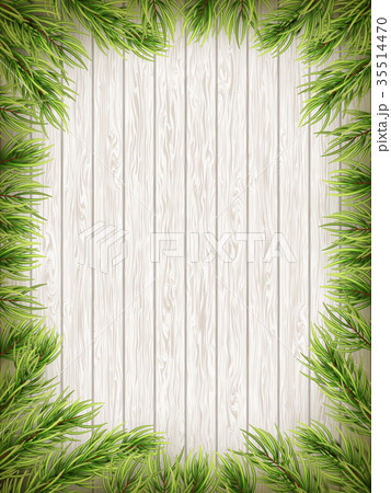 Wooden Background With Christmas Fir Tree. EPS 10 35514470
