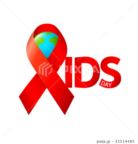 World AIDS Day. Red ribbon with globe.   35514485