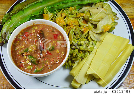 spicy shrimp paste with mixed boiled vegetable spicy shrimp paste with mixed boiled vegetable 35515493