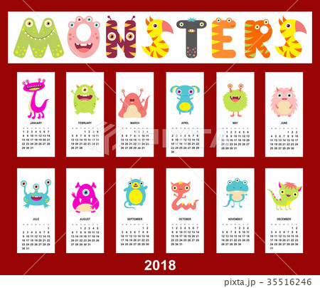 Monthly calendar 2018 with cute monsters 35516246