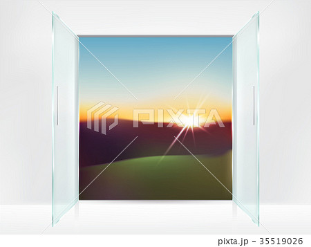 Double closed glass doors and view behind them 35519026