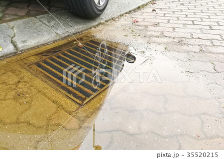 Waterlogged on street due to clogged drainage  35520215