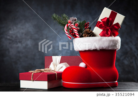 Santa's shoe on dark background 35521094