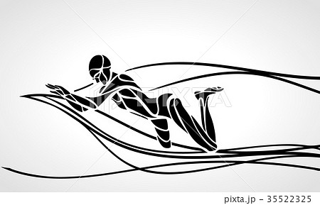 Swimmer Breaststroke Vector Black Silhouetteのイラスト素材