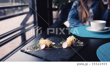 Tiger shrimps in Chinese noodles with sauce on 35522455