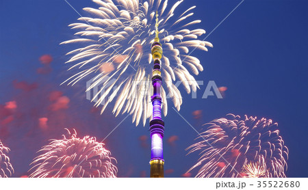 Fireworks over the Ostankino tower, Moscow, Russia 35522680